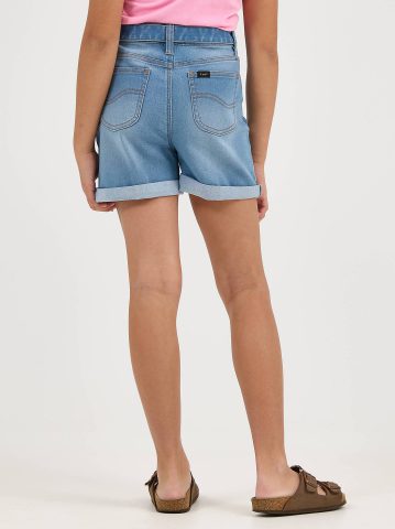 Girl's Belted Pleated Denim Short