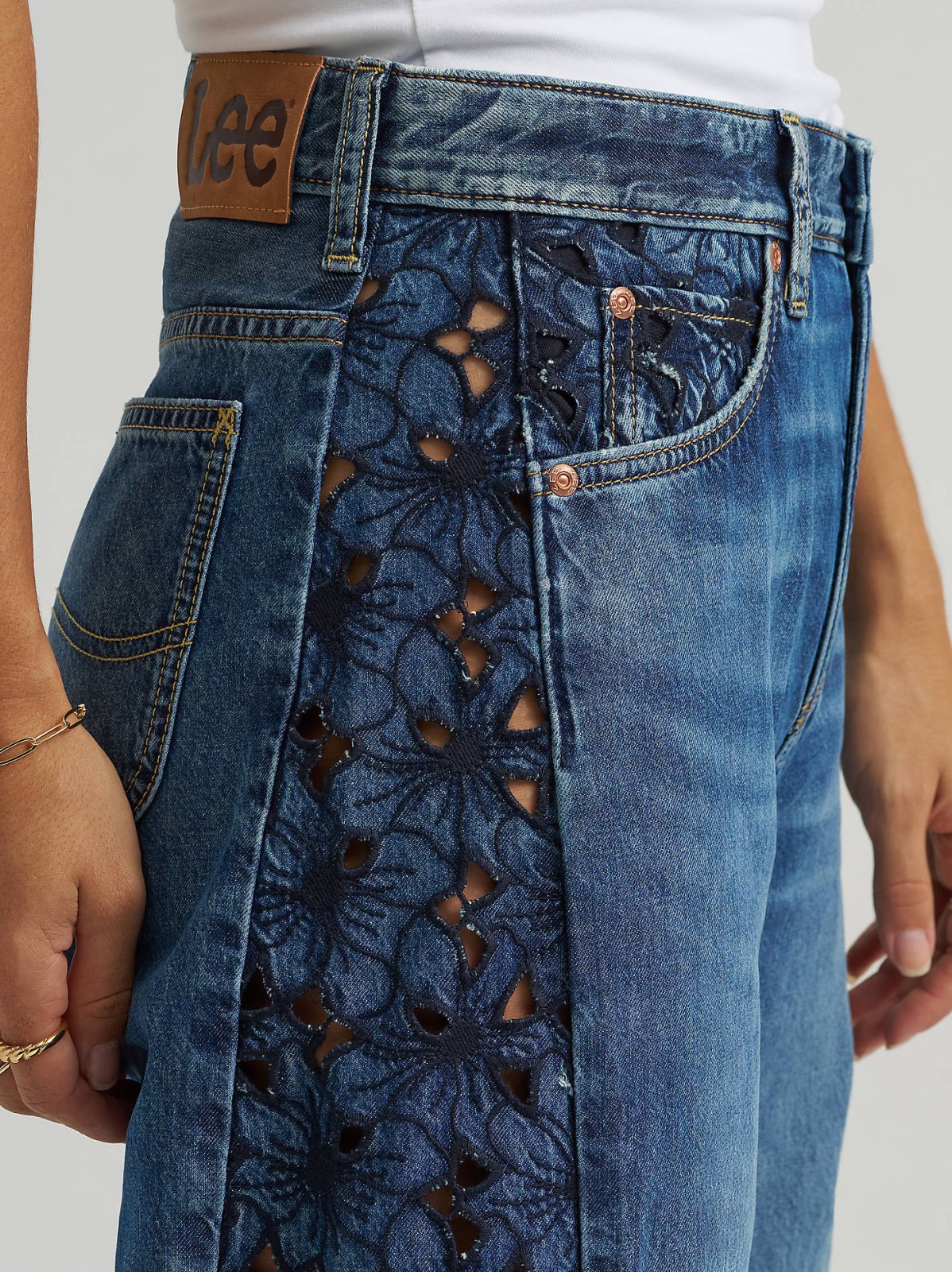 Women's 100% Cotton Lace Side Seam Low Slung Barrel Rider™ Jean - view 8
