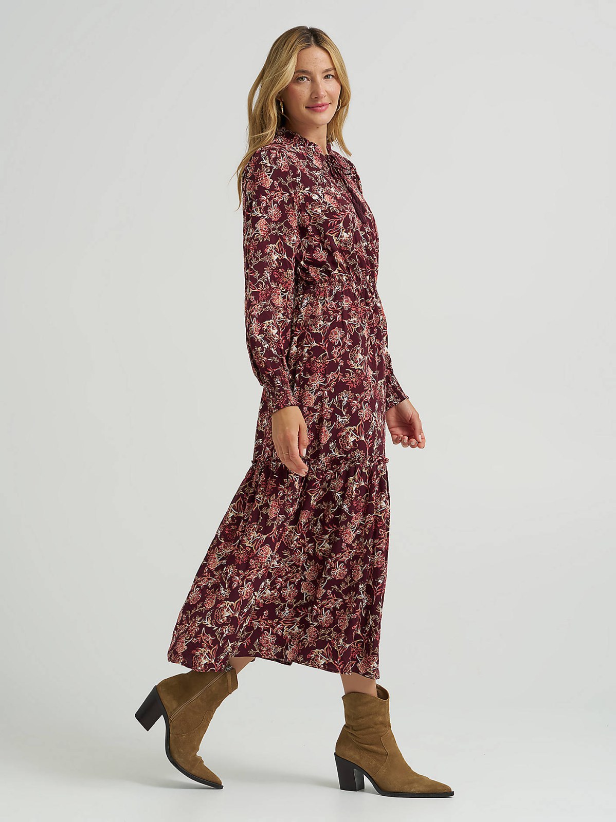 Women's Long Sleeve Printed Maxi Dress - view 3