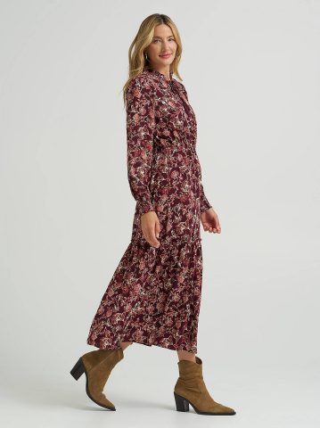 Women's Long Sleeve Printed Maxi Dress