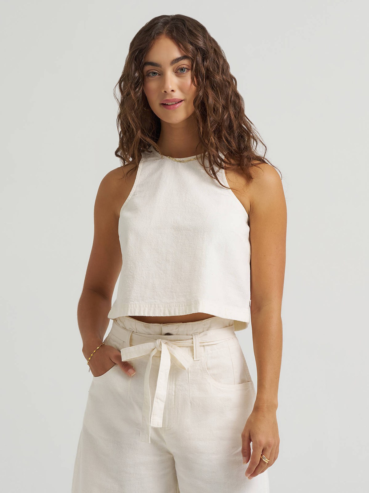 Women's Boxy Button Back Linen Tank Top