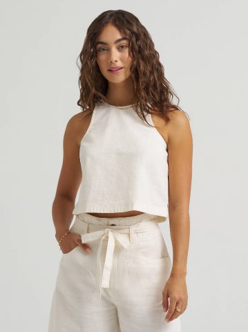 Women's Boxy Button Back Linen Tank Top