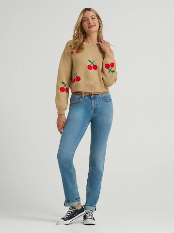 Women's Cherry Print All Over Crop Sweater