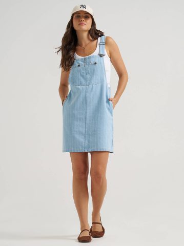 Women's Loose Bib Denim Overall Dress — alternate view
