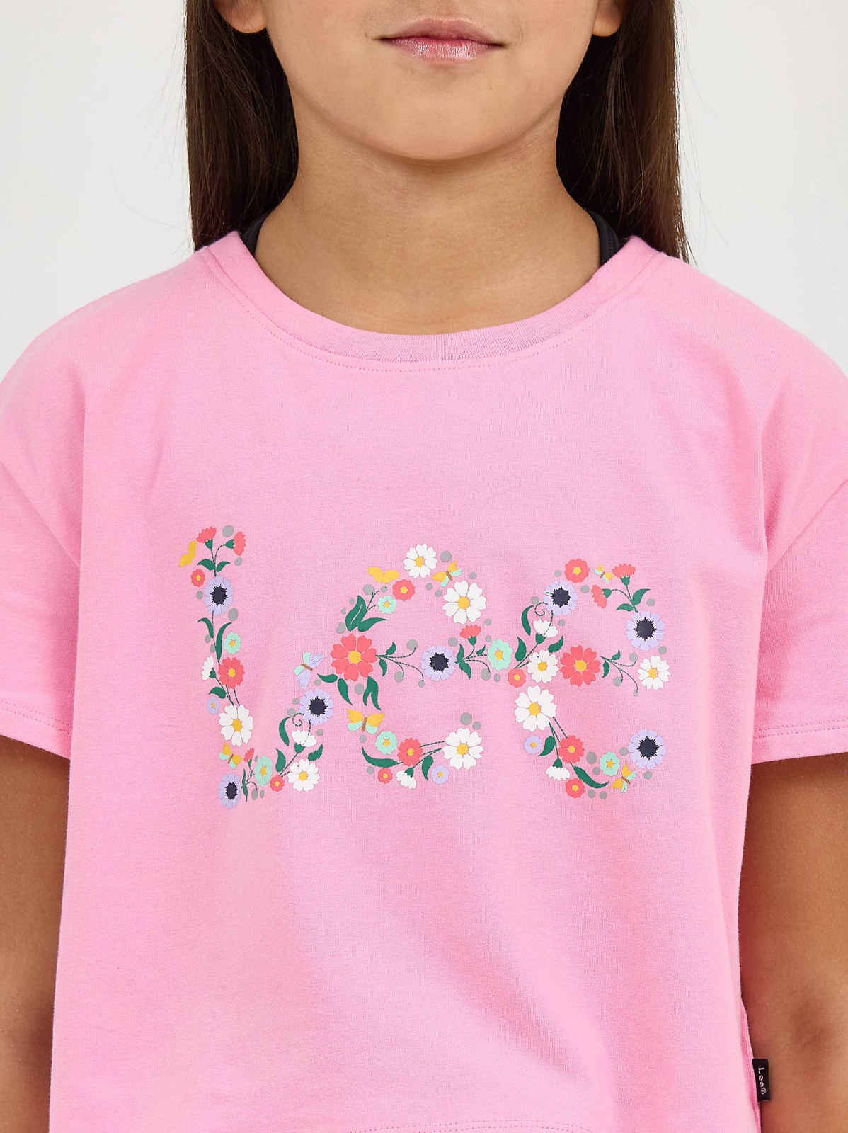 Girl's Drop Shoulder Crop Floral Logo Tee - view 3
