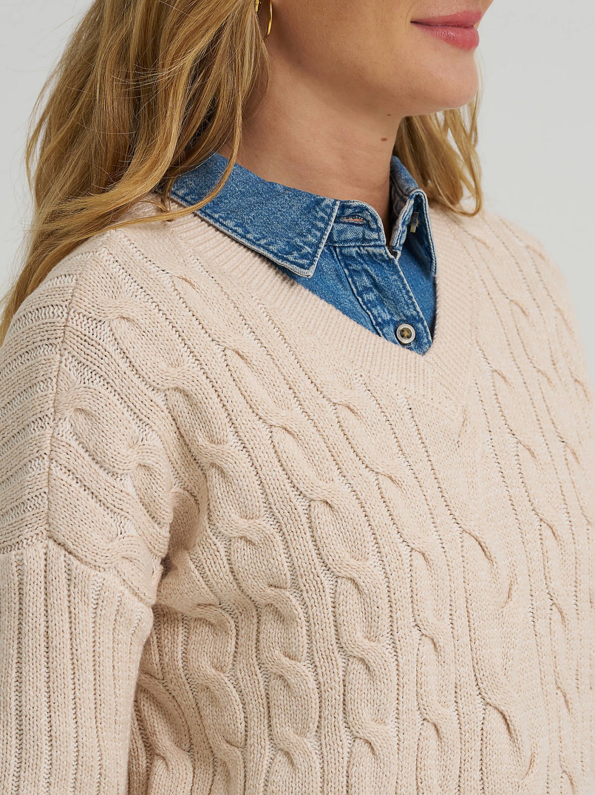 Women's V-Neck Plaited Sweater - view 3