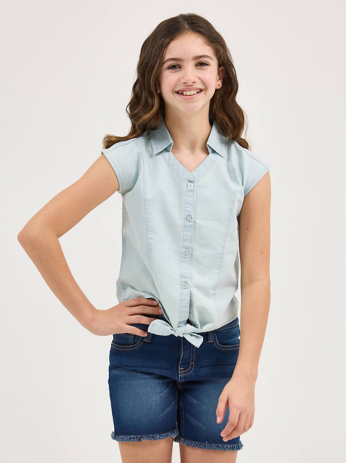Girl's Tie Front Chambray Shirt