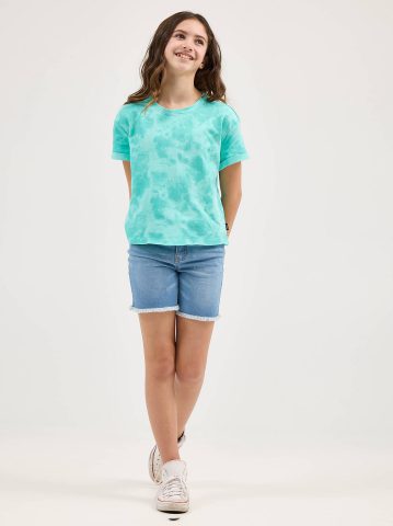 Girl's Short Sleeve Tie Dye French Terry Crop Sweatshirt