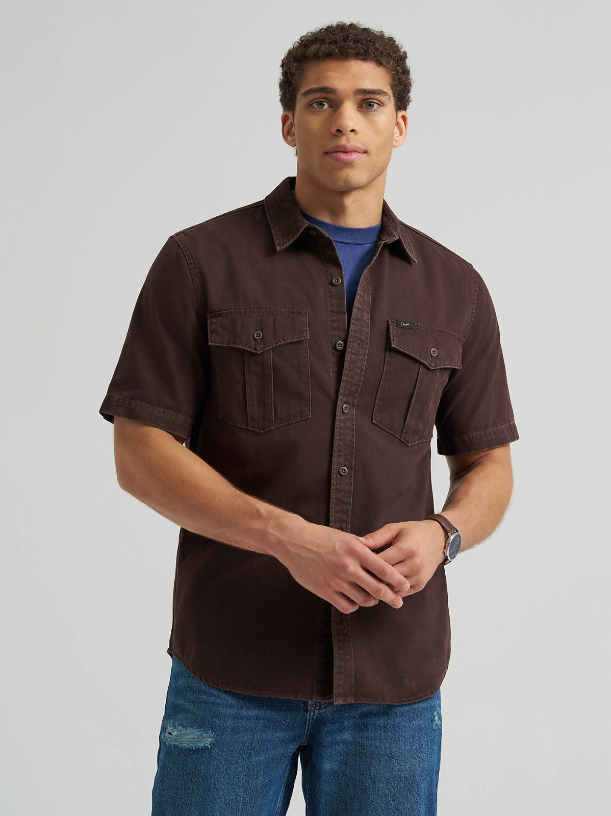 Men's Double Chest Patch Pocket Button Down Shirt