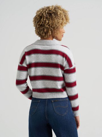 Women's V-Neck Stripe Sweater — alternate view