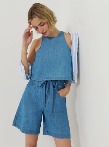 Women's Boxy Button Back Linen Tank Top
