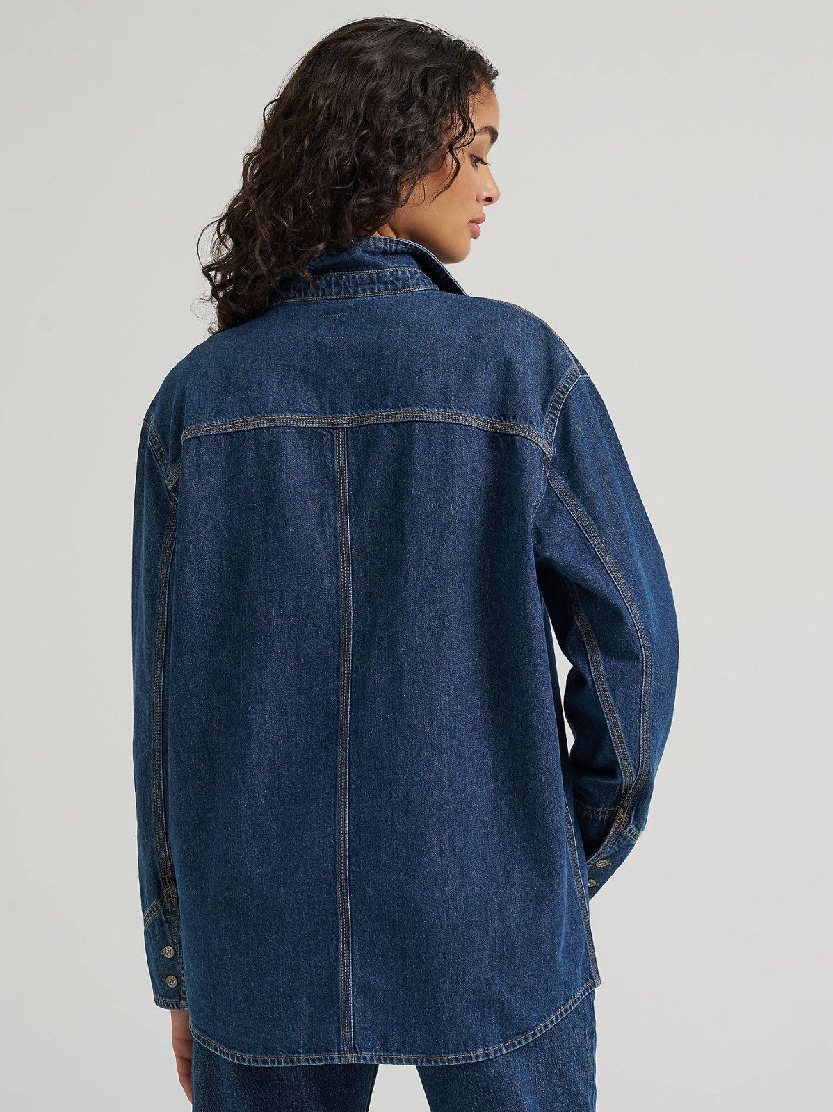 Women's Reversed Denim Oversized Button Up Shirt - view 3