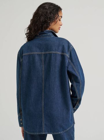 Women's Reversed Denim Oversized Button Up Shirt