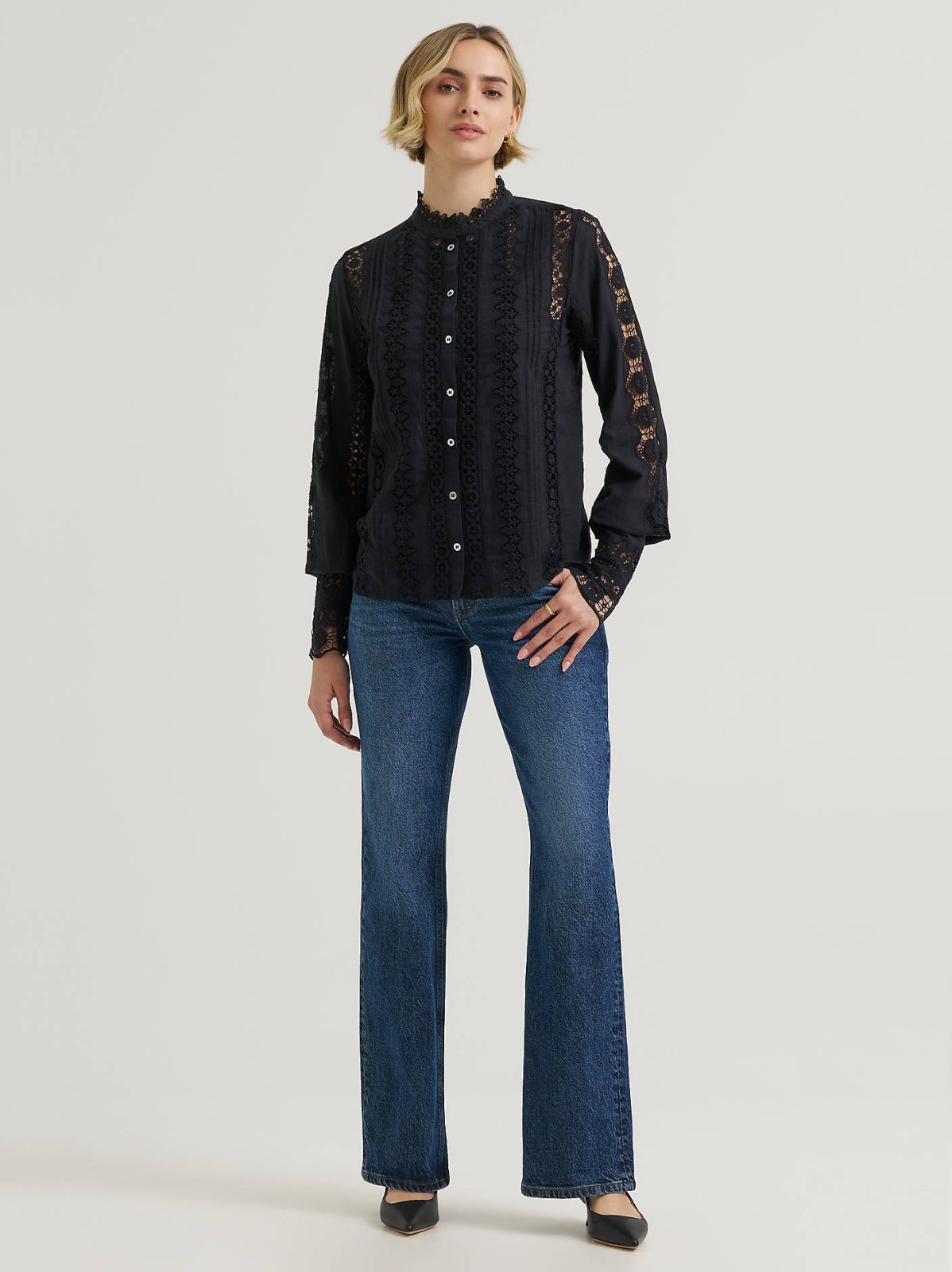 Women's Lace Button Down Blouse - view 4