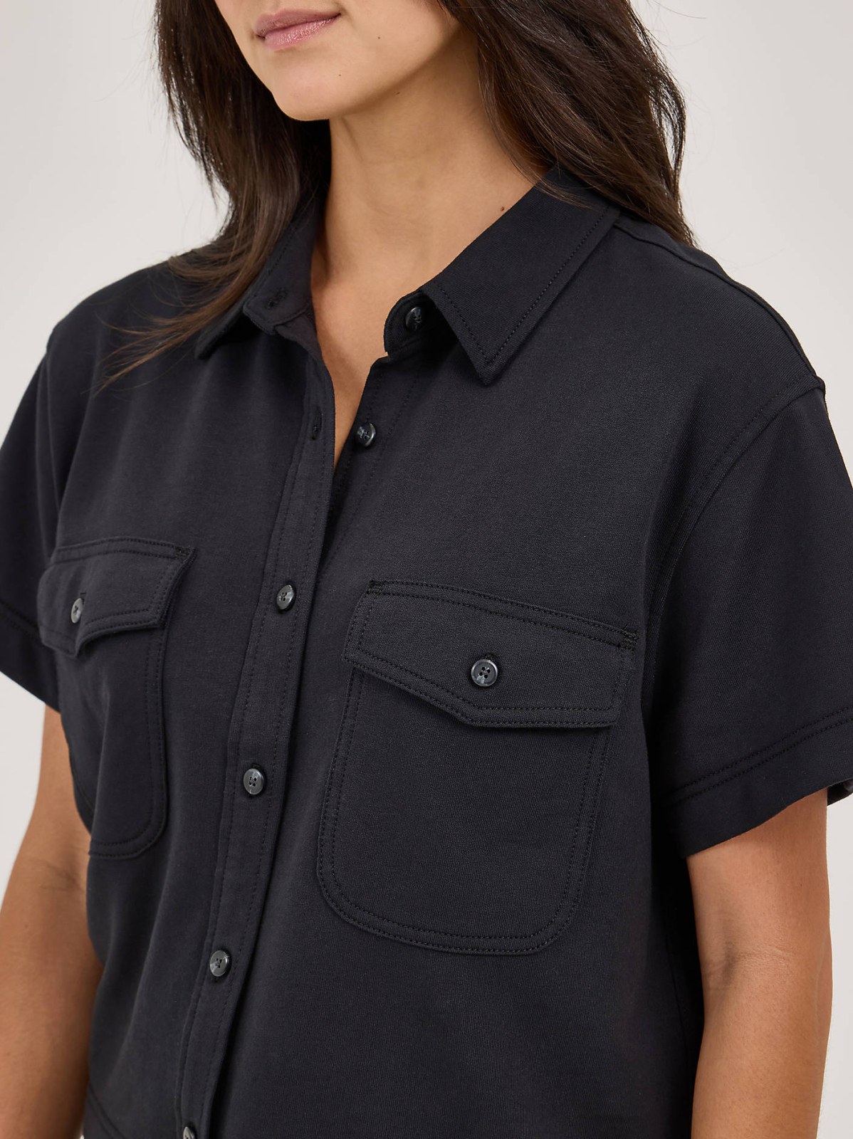 Women's Loose Crop Button Down Shirt - view 3