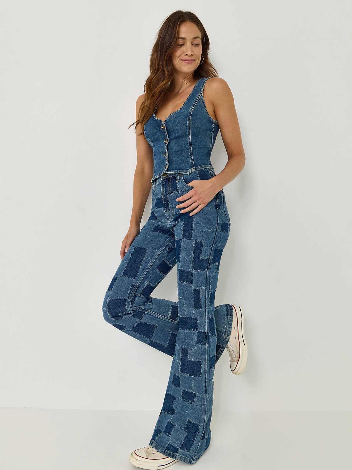 Women's High Rise Patchwork Flare Jean