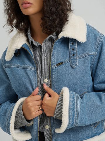 Women's Premium Sherpa Lined Aviator Denim Jacket