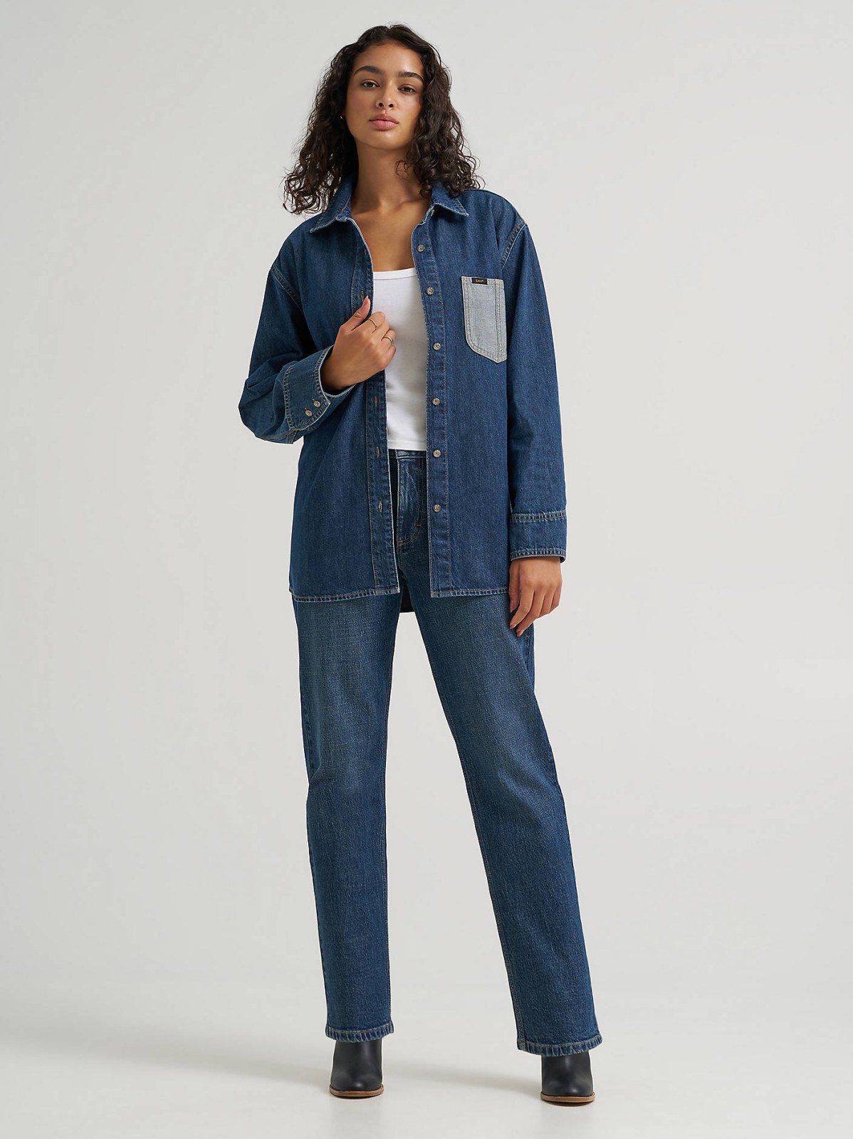 Women's Reversed Denim Oversized Button Up Shirt - view 4