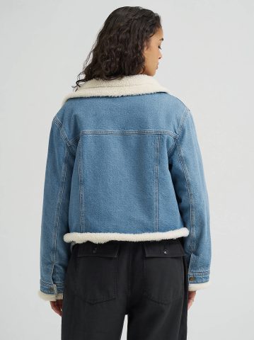 Women's Premium Sherpa Lined Aviator Denim Jacket