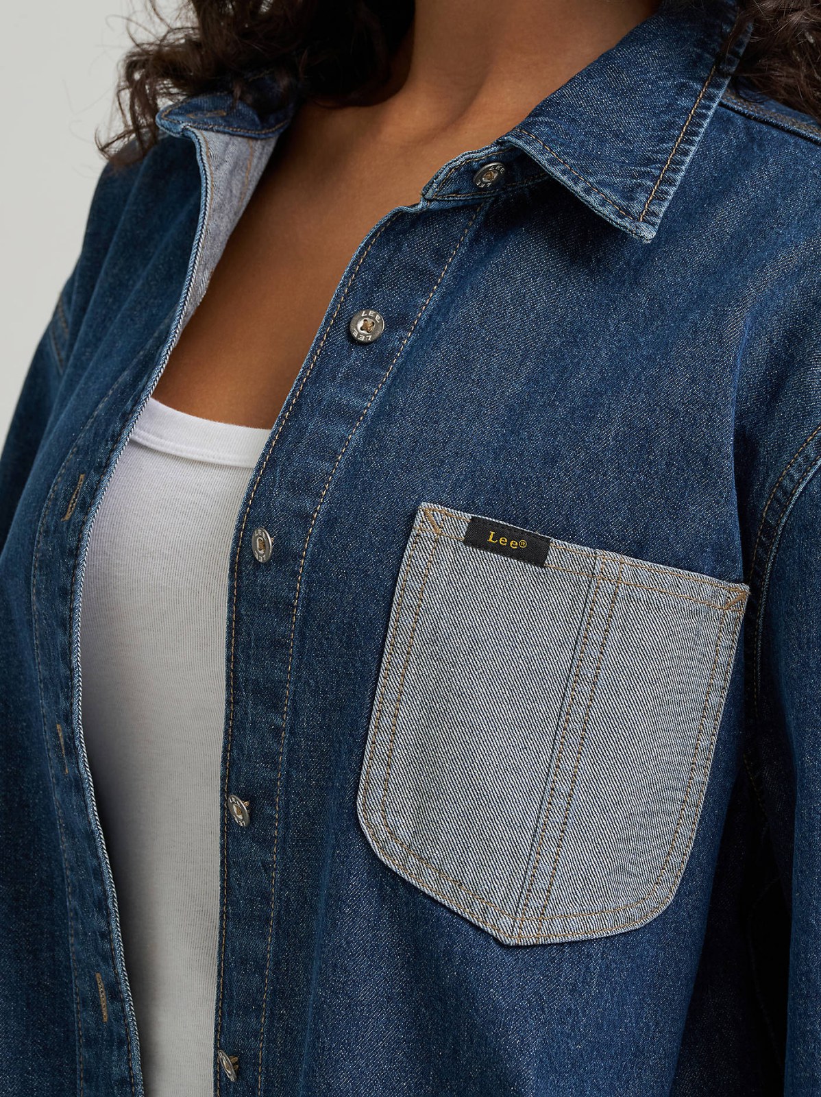 Women's Reversed Denim Oversized Button Up Shirt - view 5