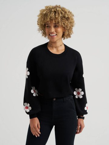 Women's Daisy Print Sleeve Crop Sweater Women's Daisy Print Sleeve Crop Sweater
