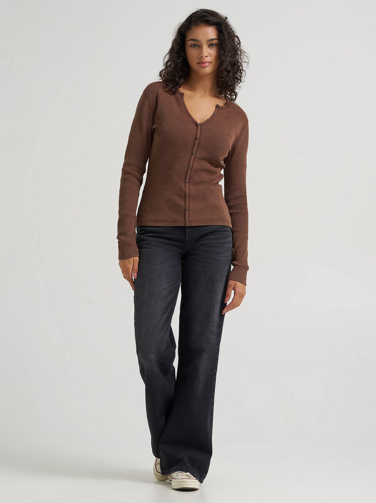 Women's Waffle Knit Henley Button Down Top - view 5