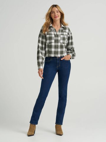 Women's Plaid Flannel Crop Shirt with Raw Hem