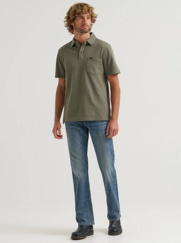 Men's Lightweight Waffle Knit Polo Shirt