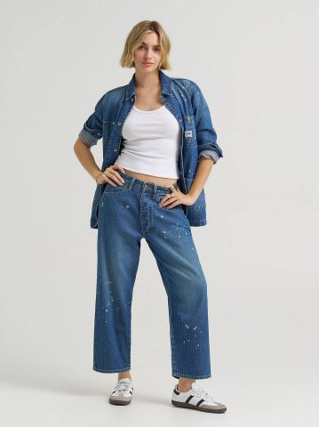 Women's Bleach Splatter Loose Crop Button-Fly Jean