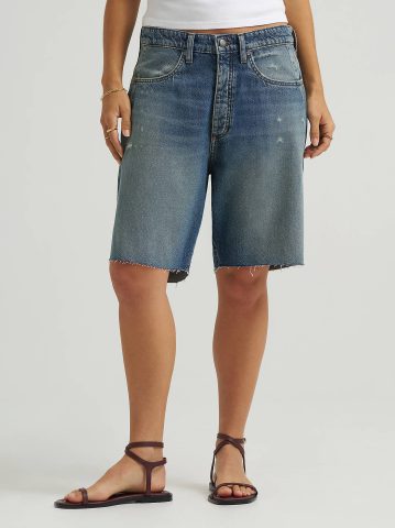 Women's Low Rise Button-Fly Darted Slouch Denim Bermuda