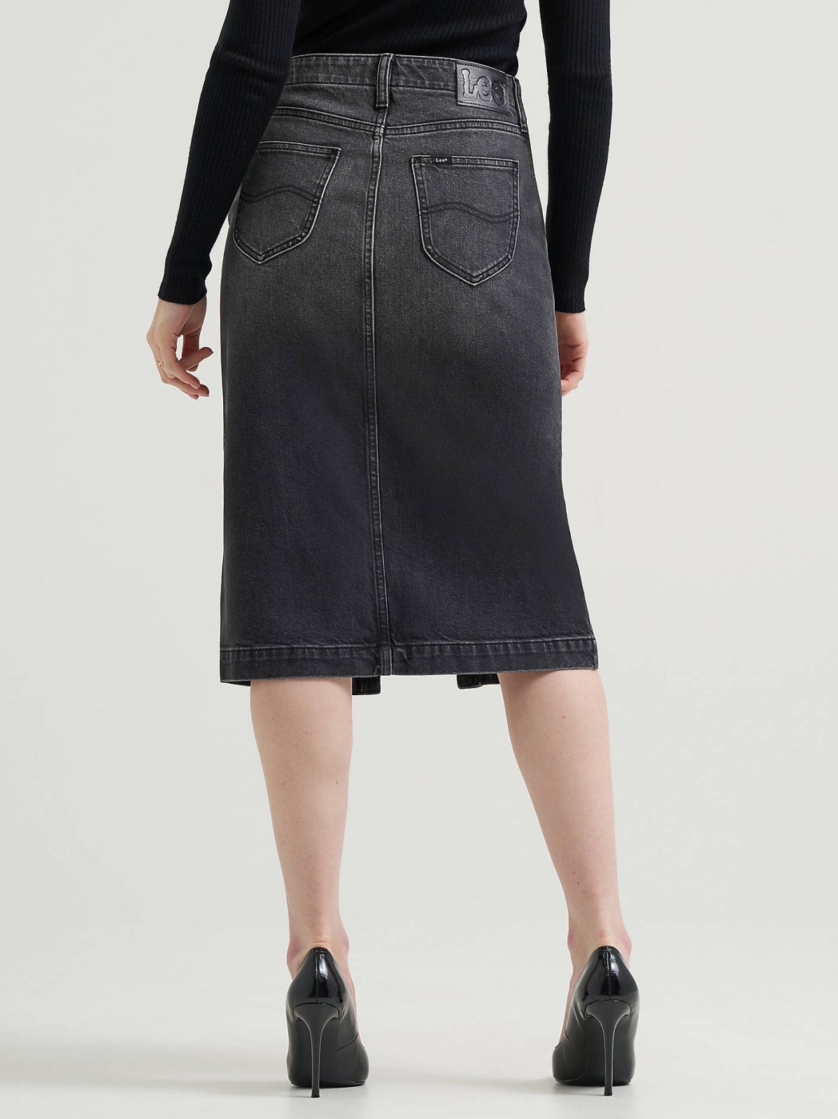 Women's High Rise Zip Front Denim Midi Skirt - view 3