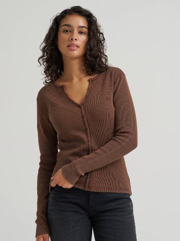 Women's Waffle Knit Henley Button Down Top