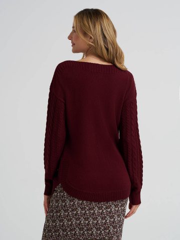 Women's Curved Hem Cable Knit Sweater