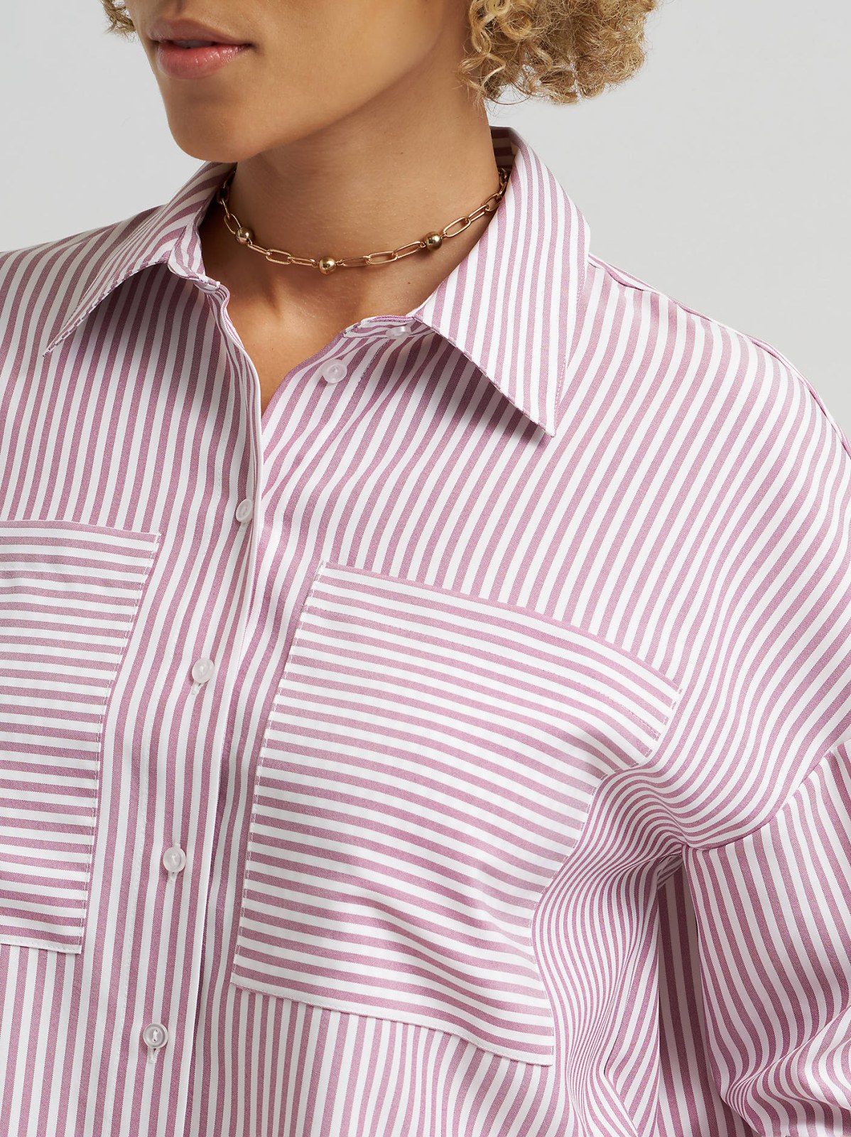 Women's Striped Crop Button Down Shirt - view 3