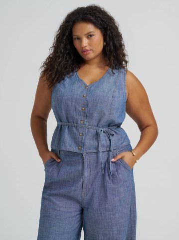 Women's Button Front Tie Vest (Plus)