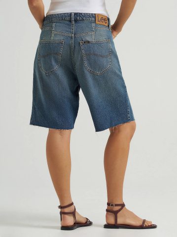 Women's Low Rise Button-Fly Darted Slouch Denim Bermuda
