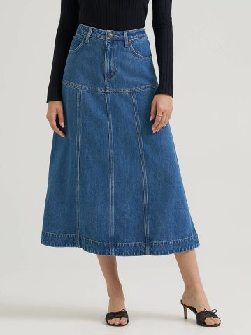 Women's LQD Seamed Denim Midi Skirt