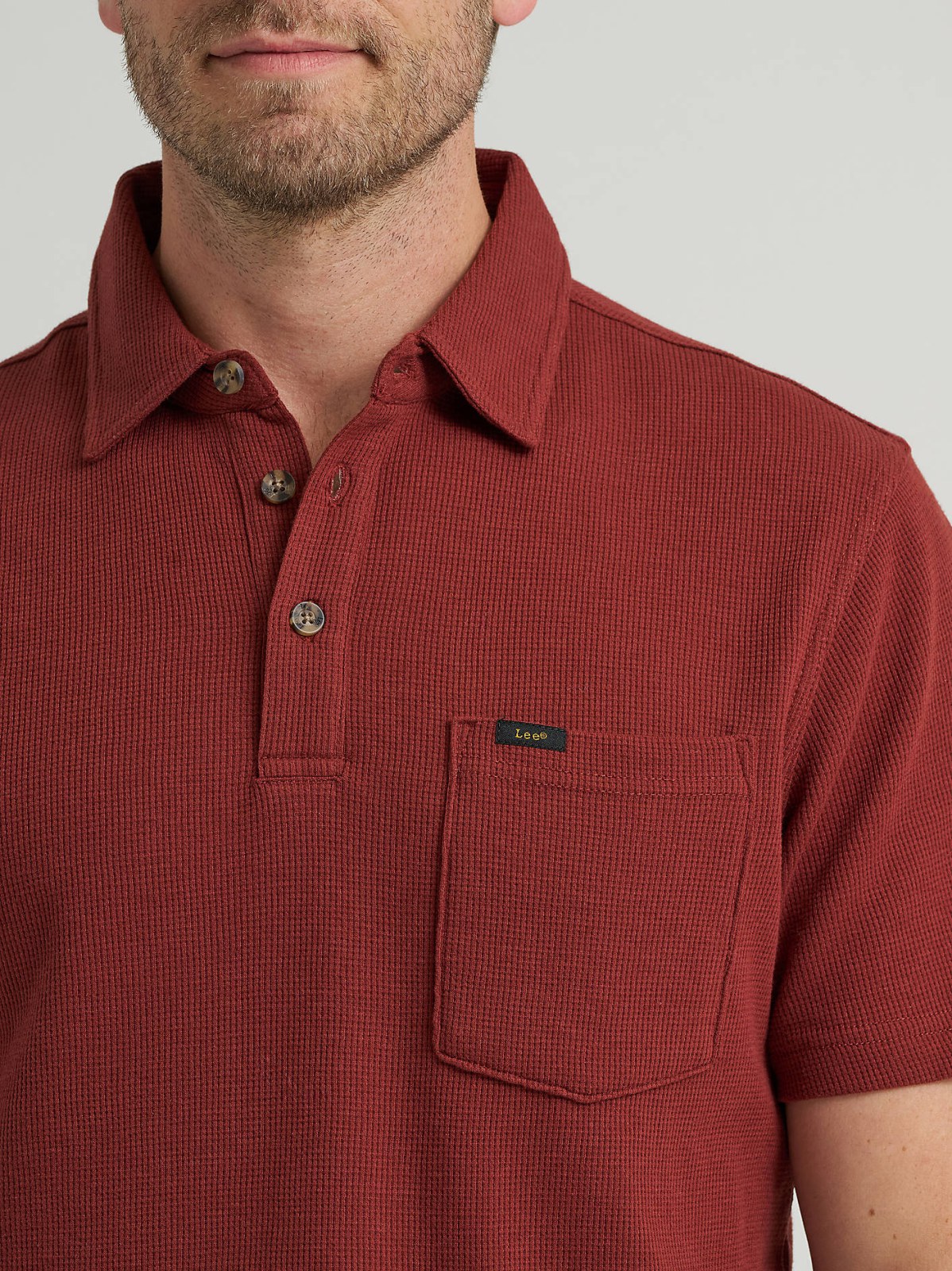 Men's Lightweight Waffle Knit Polo Shirt - view 3