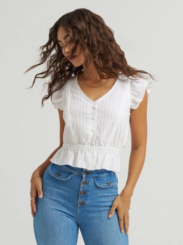 Women's V-Neck Flutter Sleeve Top