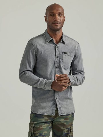 Men's Extreme Motion All Purpose Denim Button Down Shirt — alternate view