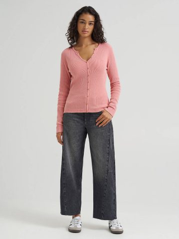 Women's Waffle Knit Henley Button Down Top