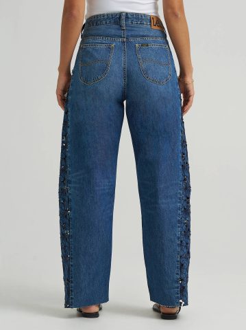 Women's 100% Cotton Lace Side Seam Low Slung Barrel Rider™ Jean