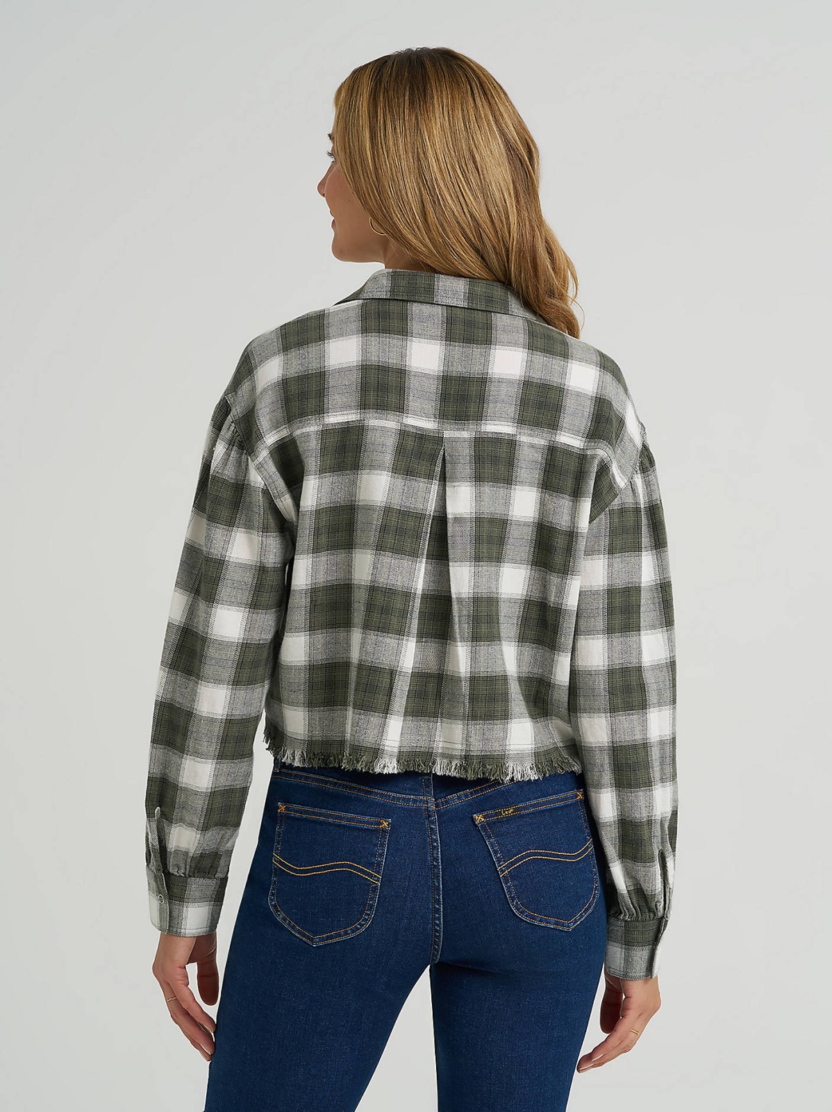 Women's Plaid Flannel Crop Shirt with Raw Hem - view 2