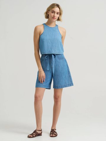 Women's Boxy Button Back Linen Tank Top