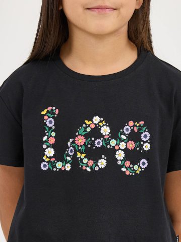 Girl's Drop Shoulder Crop Floral Logo Tee