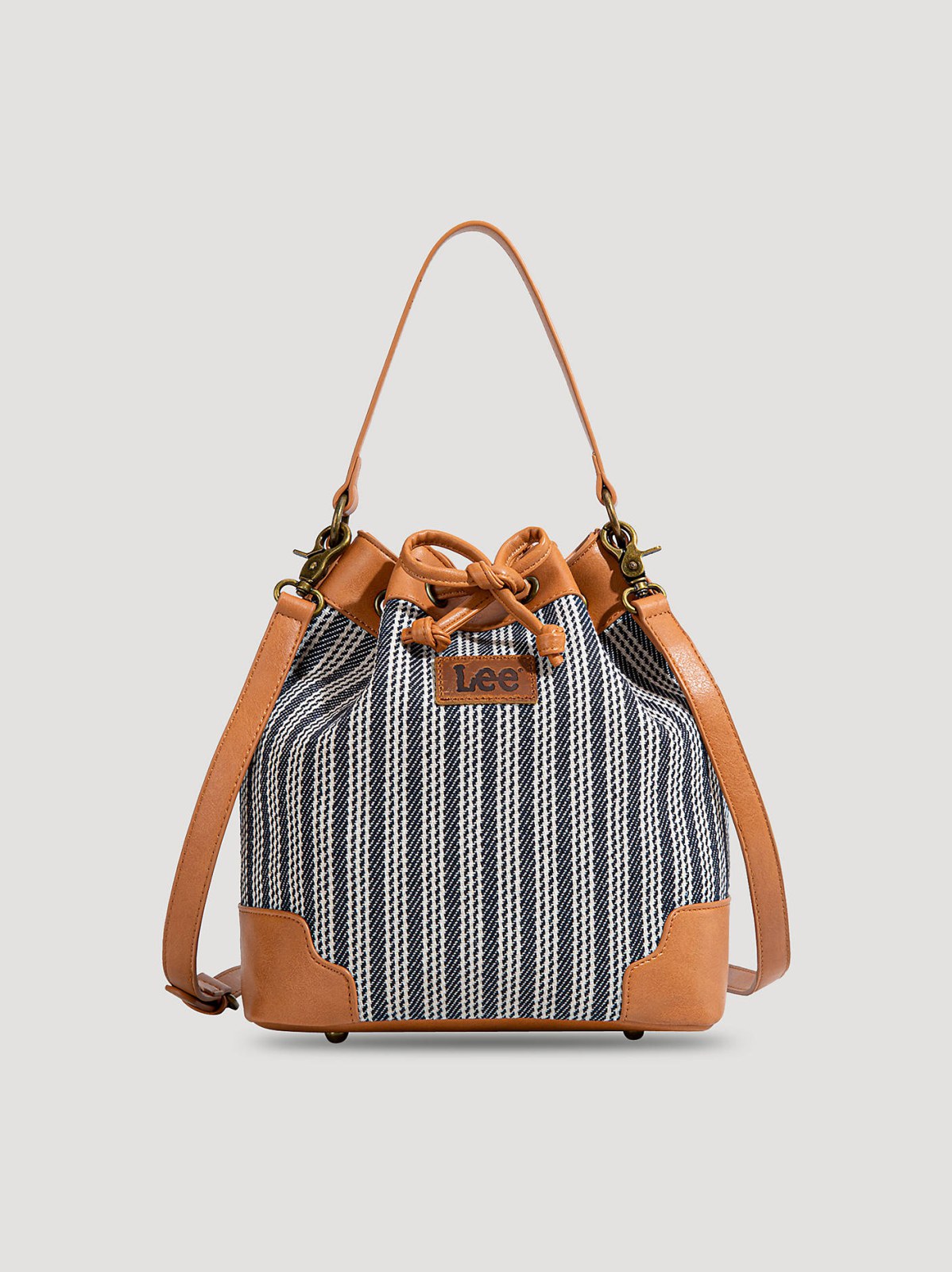 Women's Stripe Canvas Drawstring Bucket Bag