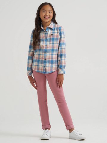 Girl's One Pocket Plaid Flannel Shirt