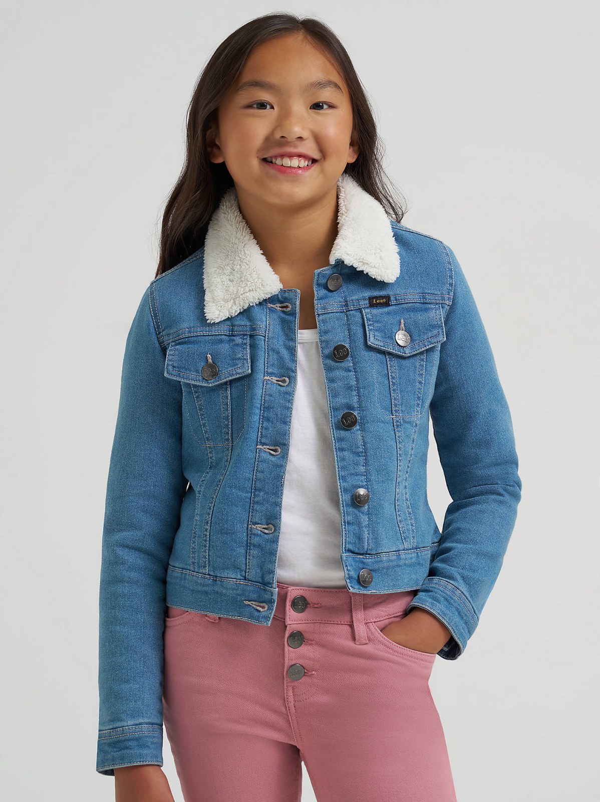 Girl's Sherpa Collar Denim Trucker Jacket
