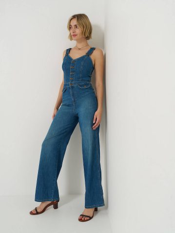 Women's Back Cut Out Denim Jumpsuit Women's Back Cut Out Denim Jumpsuit
