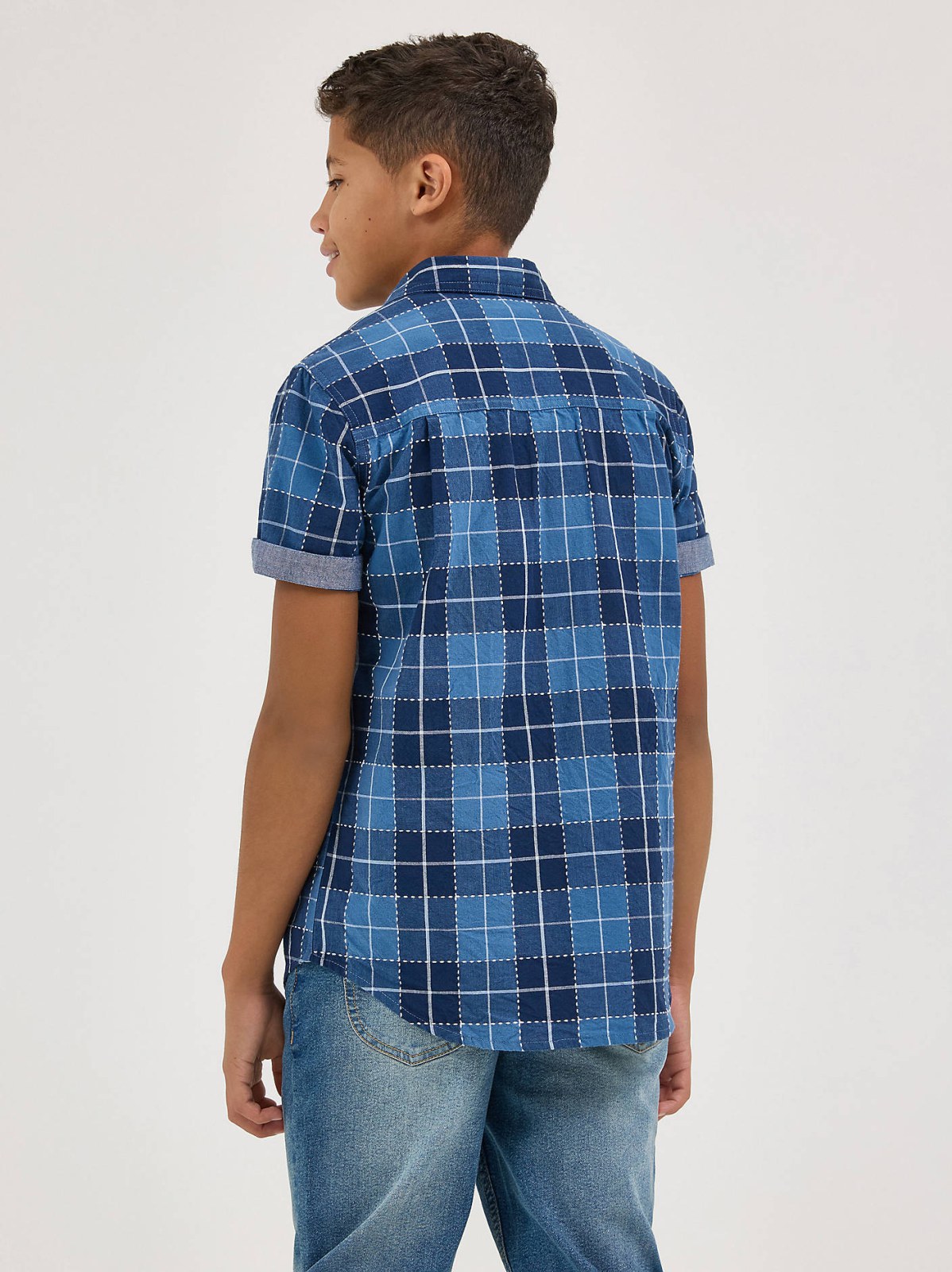 Boy's Chambray Plaid Button Down Shirt - view 2